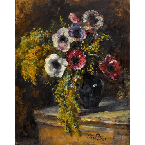 ANNA PETERS : Stillleben mit Anemonen und Mimosen (DOBIASCHOFSKY AUKTIONEN AG)