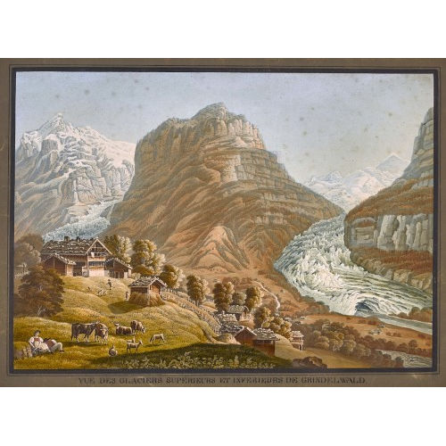 19. JH. SCHWEIZ : 'Vue des Glaciers superieurs et inferieurs de Grindelwald' (DOBIASCHOFSKY AUKTIONEN AG)
