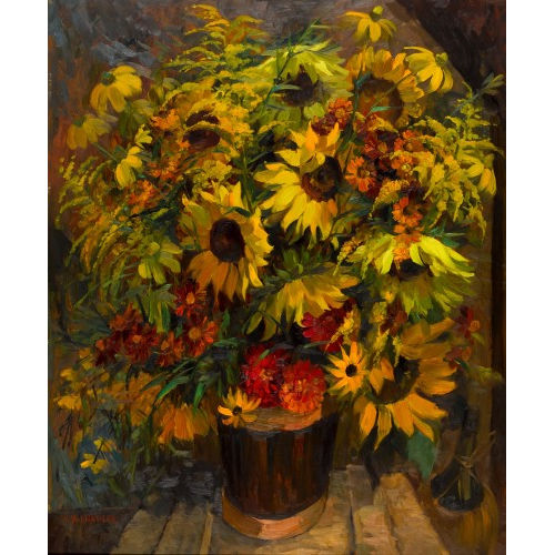 REN�E YOLANDA HAUSER : �ppiger Blumenstrauss mit Sonnenblumen (DOBIASCHOFSKY AUKTIONEN AG)