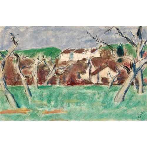 CARL ROESCH : Landschaft mit B�umen am Ortsrand (DOBIASCHOFSKY AUKTIONEN AG)