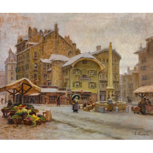 LOUIS CAMILLE GIANOLI : La place Saint-Gervais � Gen�ve (DOBIASCHOFSKY AUKTIONEN AG)