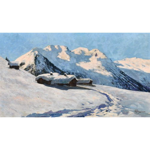 CARLO PELLEGRINI : 'Alpes bernoises sous la neige' (DOBIASCHOFSKY AUKTIONEN AG)