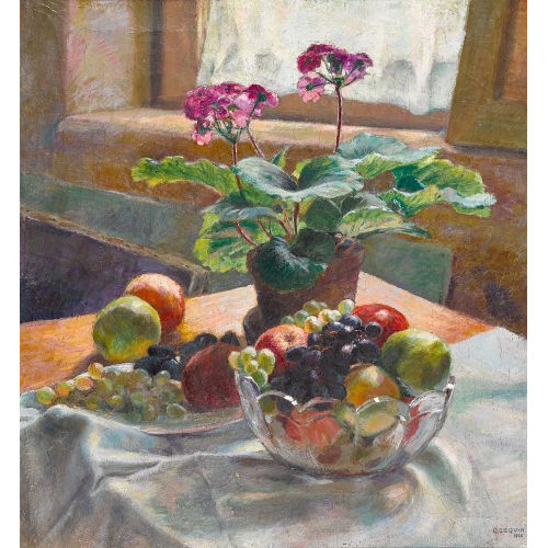OTTO S�QUIN : Stillleben mit Obst und Geranie (DOBIASCHOFSKY AUKTIONEN AG)