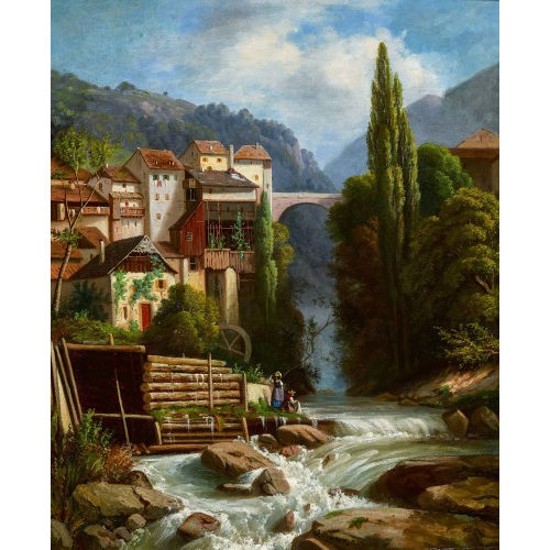 JEAN PHILIPPE GEORGE-JULLIARD : M�hle in Montreux mit Steinbr�cke (DOBIASCHOFSKY AUKTIONEN AG)