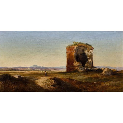 EDWARD LEAR : Roman landscape with the 'Mausoleum' of Villa Gordiani (DOBIASCHOFSKY AUKTIONEN AG)