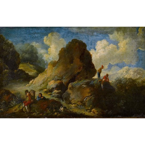 SALVATOR ROSA : Felsige Landschaft mit Rastenden (DOBIASCHOFSKY AUKTIONEN AG)