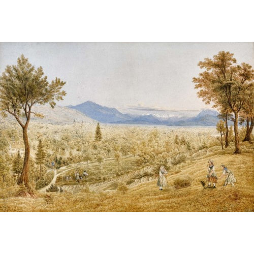18./19. JH. SCHWEIZ : Weite Landschaft mit Bauern bei der Ernte (DOBIASCHOFSKY AUKTIONEN AG)
