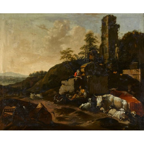 JOHANN HEINRICH ROOS : 'Abendliche Landschaft mit ruhender Herde' (DOBIASCHOFSKY AUKTIONEN AG)