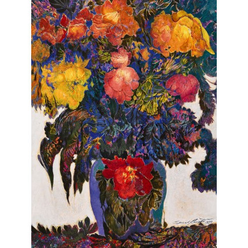 ERNST FUCHS : Stillleben mit Pfingstrosen in blauer Vase (DOBIASCHOFSKY AUKTIONEN AG)