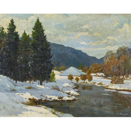 20. JH. SCHWEIZ : Winterliche Bachlandschaft mit H�usern (DOBIASCHOFSKY AUKTIONEN AG)
