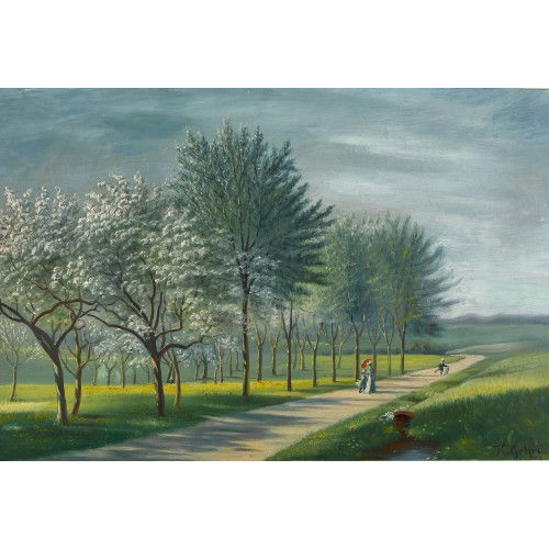 KARL SAMUEL (AUCH GEHRI-VON B�REN GEHRI : Landschaft mit bl�henden B�umen und Flaneuren (DOBIASCHOFSKY AUKTIONEN AG)