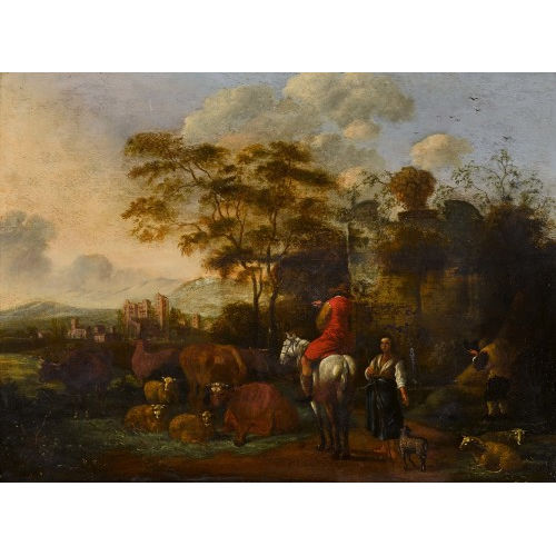 17. JH. FL�MISCH : Weite Landschaft mit Hirtin, Viehherde und Reiter (DOBIASCHOFSKY AUKTIONEN AG)