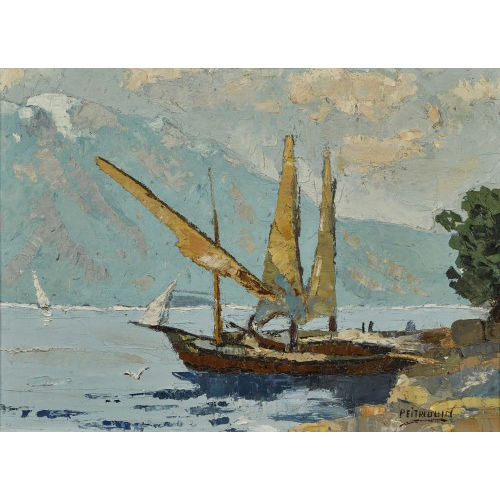 GASTON ROBERT PEITREQUIN : Lac L�man avec voiliers (DOBIASCHOFSKY AUKTIONEN AG)