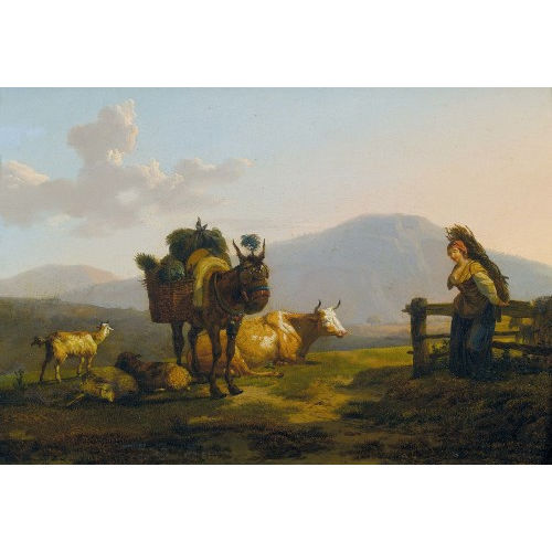 JEAN-FRAN�OIS-ANDR� DUVAL : Idyllische Landschaft mit Reisigsammlerin und Vieh (DOBIASCHOFSKY AUKTIONEN AG)