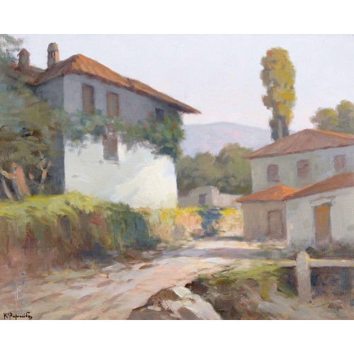 KONSTANTINOS ROMANIDIS : Griechische Dorfpartie (DOBIASCHOFSKY AUKTIONEN AG)