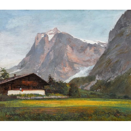 ALFRED-HENRI BERTHOUD : Grindelwald mit Wetterhorn (DOBIASCHOFSKY AUKTIONEN AG)