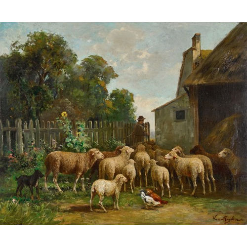 JACQUES ALFRED VAN MUYDEN : Geh�ft mit Sch�fer und Schafherde (DOBIASCHOFSKY AUKTIONEN AG)