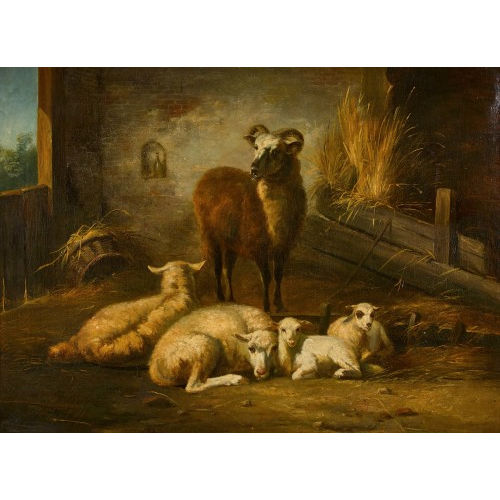 EDOUARD WOUTERMAERTENS : Schafe im Stall (DOBIASCHOFSKY AUKTIONEN AG)