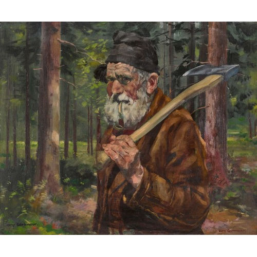 HANS GARTMEIER : Bauer mit geschulterter Axt im Wald (DOBIASCHOFSKY AUKTIONEN AG)