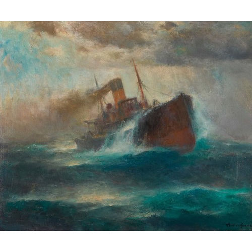 FRANZ JOHANN M�LLER-GOSSEN : Dampfschiff auf st�rmischer See (DOBIASCHOFSKY AUKTIONEN AG)