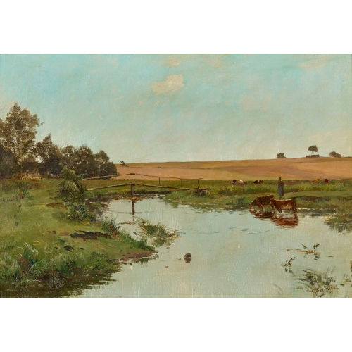 PAUL LECOMTE : Landschaft mit Br�cke und K�hen (DOBIASCHOFSKY AUKTIONEN AG)