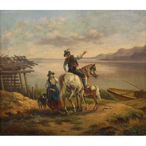 A. M�LLER : Reiter und B�uerin am Seeufer (DOBIASCHOFSKY AUKTIONEN AG)
