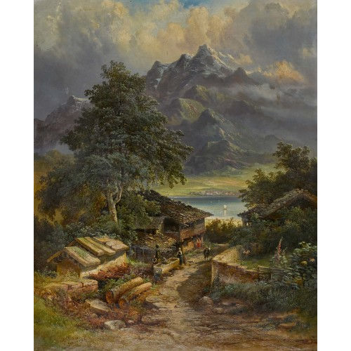 PIETER FRANCIS II PETERS : Berg- und Seelandschaft mit Bauernhaus und Staffage (DOBIASCHOFSKY AUKTIONEN AG)