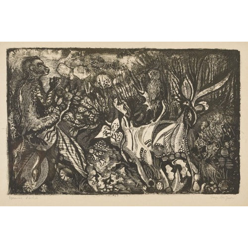 SERGE BRIGNONI : 'Affe und Papagei in phantastischer Landschaft' (DOBIASCHOFSKY AUKTIONEN AG)