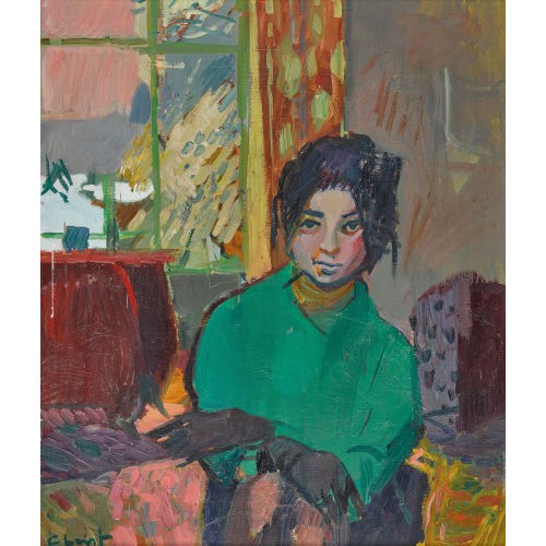 MARTIN ALFRED CHRIST : Interieur mit sitzender junger Frau (DOBIASCHOFSKY AUKTIONEN AG)
