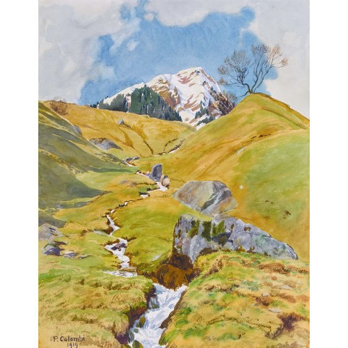 PLINIO COLOMBI : Berglandschaft mit Bach im Vorfr�hling (DOBIASCHOFSKY AUKTIONEN AG)