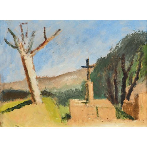 MAURICE LOUIS SAVIN : Sonnige Landschaft mit Kreuz (DOBIASCHOFSKY AUKTIONEN AG)