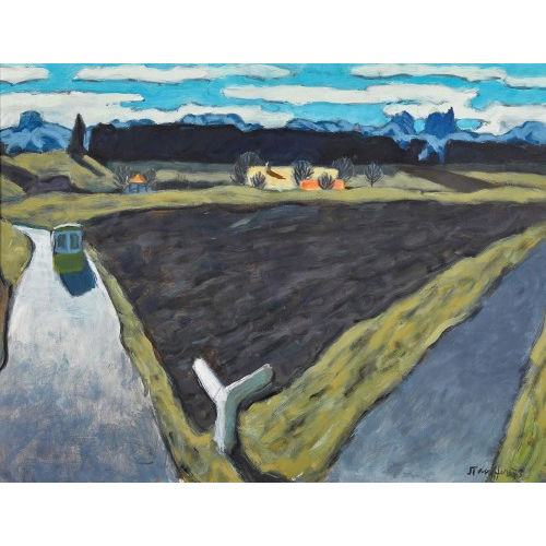 FRED STAUFFER : Weggabelung mit Bergpanorama (DOBIASCHOFSKY AUKTIONEN AG)