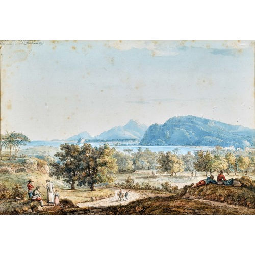FRANZ KAISERMANN : Weite Landschaft am Meer mit Staffagefiguren (DOBIASCHOFSKY AUKTIONEN AG)