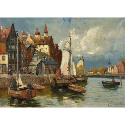 J. (EIGTL. FISCHHOF WAGNER : Holl�ndische Stadtpartie mit Segelbooten (DOBIASCHOFSKY AUKTIONEN AG)