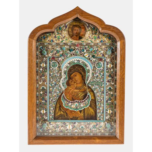 18./19. JH. RUSSLAND : Ikone der Gottesmutter von Vladimir mit Riza (DOBIASCHOFSKY AUKTIONEN AG)