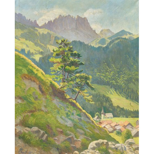 EUG�NE REICHLEN : Dorf Jaun mit den Gastlosen (DOBIASCHOFSKY AUKTIONEN AG)