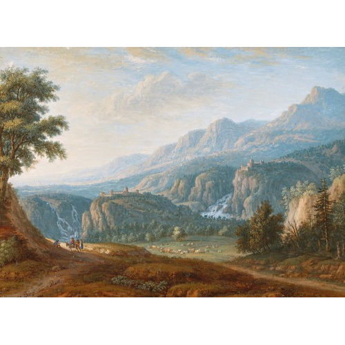 JAKOB B�RGI : Berglandschaft mit S�umern und Viehherde (DOBIASCHOFSKY AUKTIONEN AG)