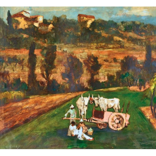 WALTER KREBS : Landschaft mit rastenden Bauern (DOBIASCHOFSKY AUKTIONEN AG)