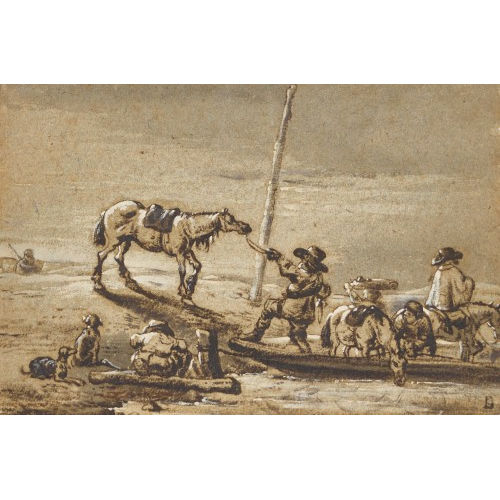 PIETER CORNELISZ. VERBEECK : Soldaten, Pferde und Hunde an einer F�hre (DOBIASCHOFSKY AUKTIONEN AG)