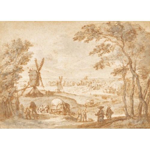 GILLIS NEYTS : Landschaft mit Windm�hle und Bauern vor einer Stadt (DOBIASCHOFSKY AUKTIONEN AG)