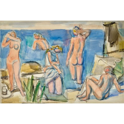 MAURICE BARRAUD : Cinq baigneuses � l'ombrelle verte (DOBIASCHOFSKY AUKTIONEN AG)