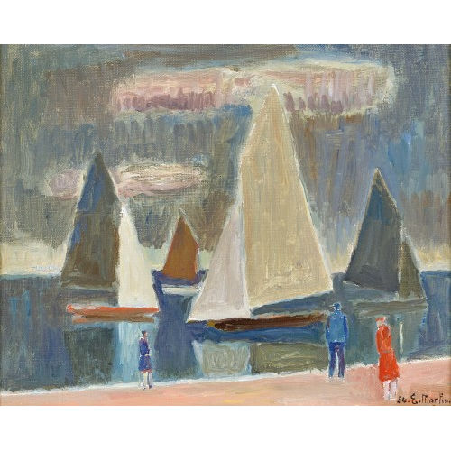 EUG�NE LOUIS MARTIN : Uferpartie mit Segelbooten (DOBIASCHOFSKY AUKTIONEN AG)