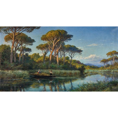 JOHANN ZAHND : Fluss mit Bauernpaar in der r�mischen Campagna (DOBIASCHOFSKY AUKTIONEN AG)