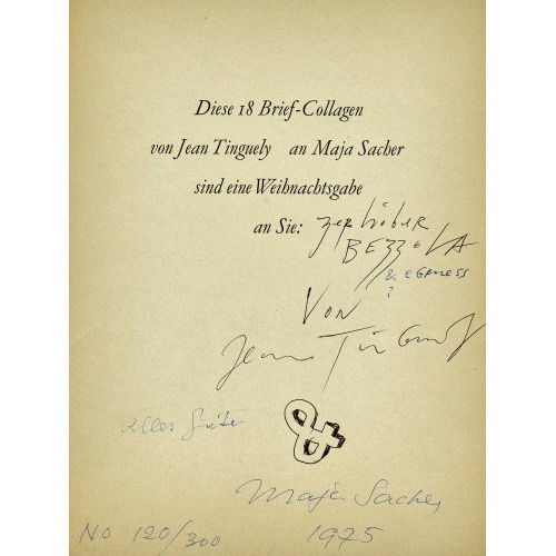 JEAN TINGUELY : 'Diese 18 Brief-Collagen von Jean Tinguely an Maja Sacher sind eine Weihnachtsgabe an Sie'. (DOBIASCHOFSKY AUKTIONEN AG)