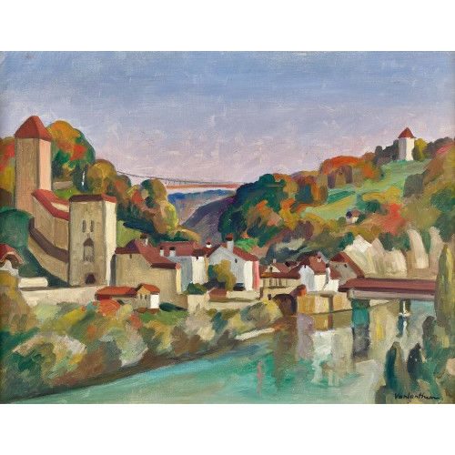 LOUIS JOSEPH VONLANTHEN : Vue de Fribourg avec le pont St-Jean (DOBIASCHOFSKY AUKTIONEN AG)