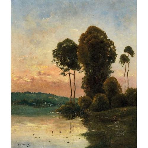 HIPPOLYTE CAMILLE DELPY : Coucher de soleil sur la rivi�re (DOBIASCHOFSKY AUKTIONEN AG)
