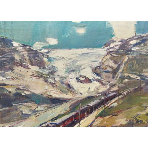 WALTER EMIL M�LLER : 'Furkabahn bei Gletsch mit Rhonegletscher' (DOBIASCHOFSKY AUKTIONEN AG)