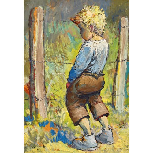 KARL SCHENK : Knabe beim Pinkeln �ber den Zaun (DOBIASCHOFSKY AUKTIONEN AG)