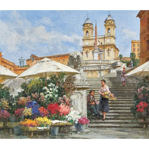 FILIPPO ANIVITTI : Blumenmarkt an der Spanischen Treppe in Rom (DOBIASCHOFSKY AUKTIONEN AG)