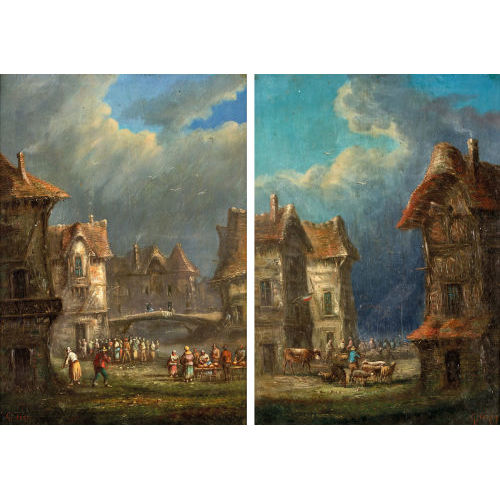 G. FEREY : Belebte Stadtansichten. Gegenst�cke (DOBIASCHOFSKY AUKTIONEN AG)